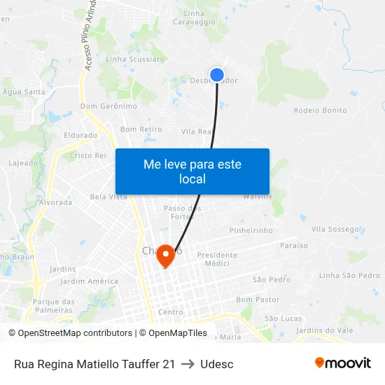 Rua Regina Matiello Tauffer 21 to Udesc map