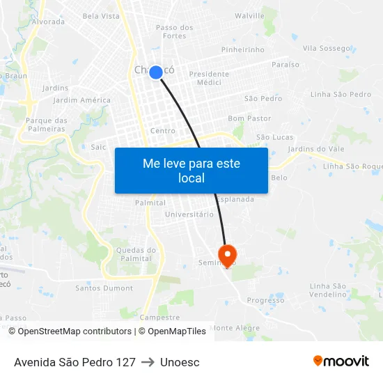 Avenida São Pedro 127 to Unoesc map