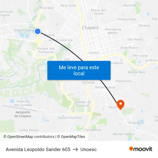 Avenida Leopoldo Sander 605 to Unoesc map