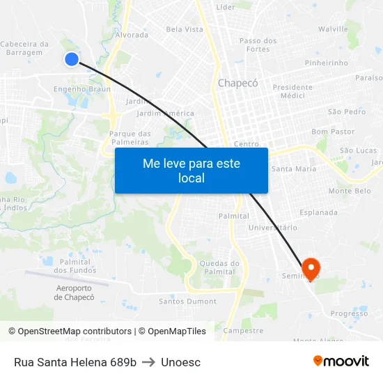 Rua Santa Helena 689b to Unoesc map
