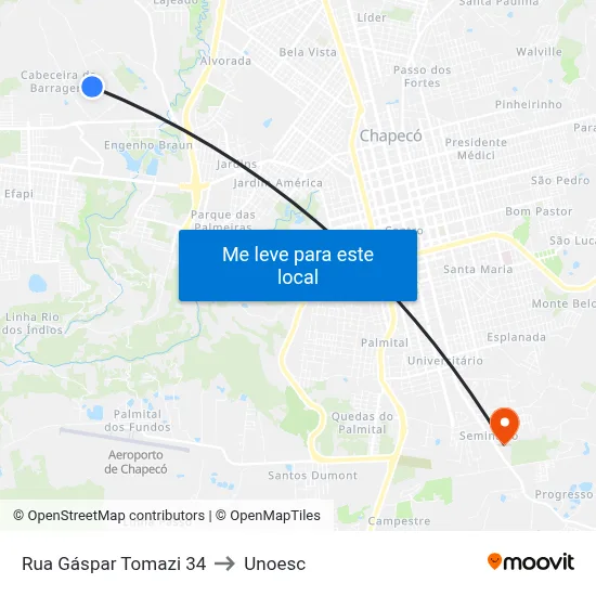 Rua Gáspar Tomazi 34 to Unoesc map