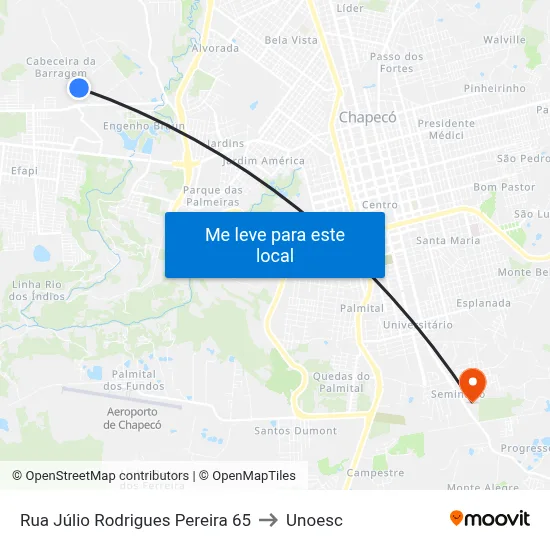 Rua Júlio Rodrigues Pereira 65 to Unoesc map