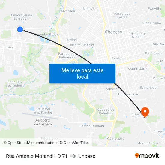 Rua Antônio Morandi - D 71 to Unoesc map