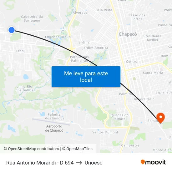 Rua Antônio Morandi - D 694 to Unoesc map
