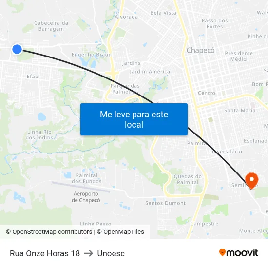 Rua Onze Horas 18 to Unoesc map