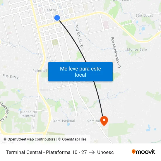 Terminal Central - Plataforma 10 - 27 to Unoesc map