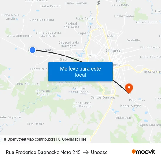 Rua Frederico Daenecke Neto 245 to Unoesc map