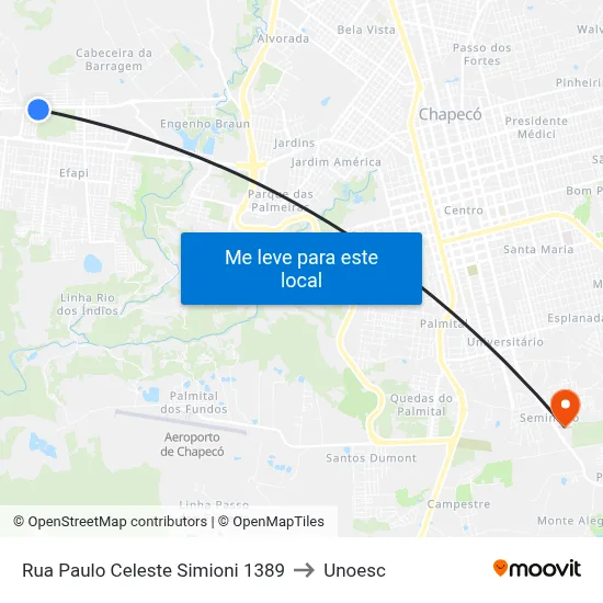 Rua Paulo Celeste Simioni 1389 to Unoesc map