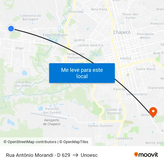 Rua Antônio Morandi - D 629 to Unoesc map