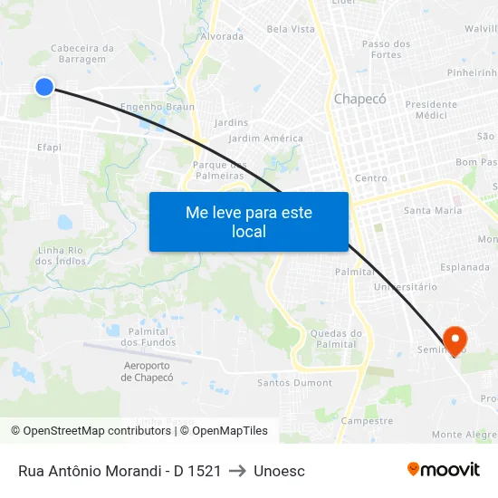 Rua Antônio Morandi - D 1521 to Unoesc map