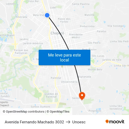 Avenida Fernando Machado 3032 to Unoesc map