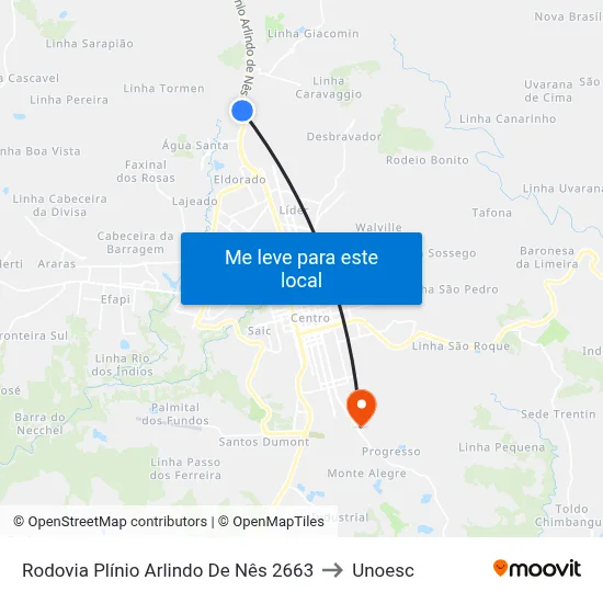 Rodovia Plínio Arlindo De Nês 2663 to Unoesc map