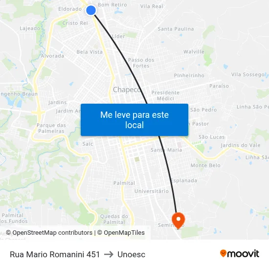 Rua Mario Romanini 451 to Unoesc map