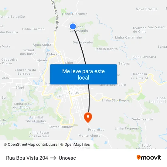 Rua Boa Vista 204 to Unoesc map