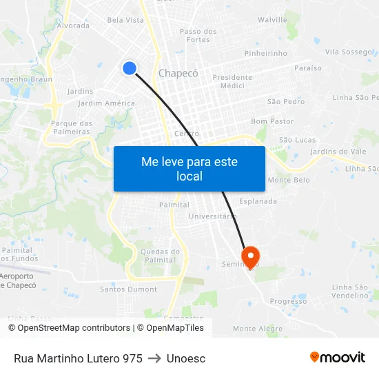 Rua Martinho Lutero 975 to Unoesc map