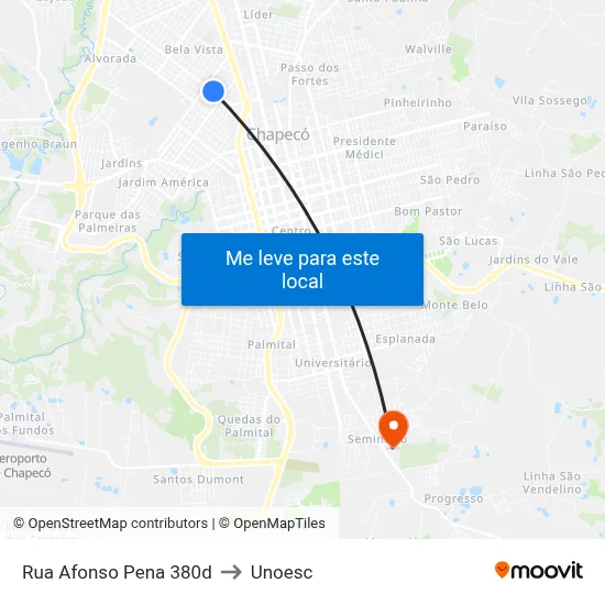 Rua Afonso Pena 380d to Unoesc map