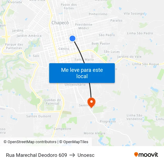 Rua Marechal Deodoro 609 to Unoesc map
