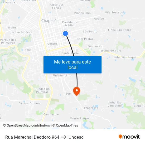 Rua Marechal Deodoro 964 to Unoesc map