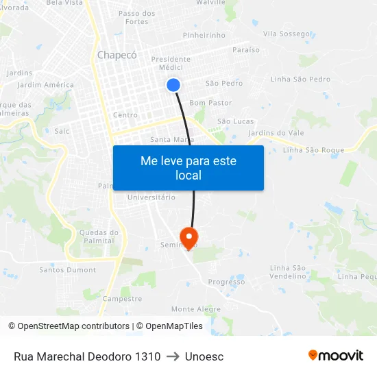 Rua Marechal Deodoro 1310 to Unoesc map