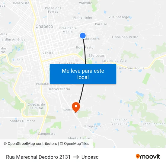 Rua Marechal Deodoro 2131 to Unoesc map
