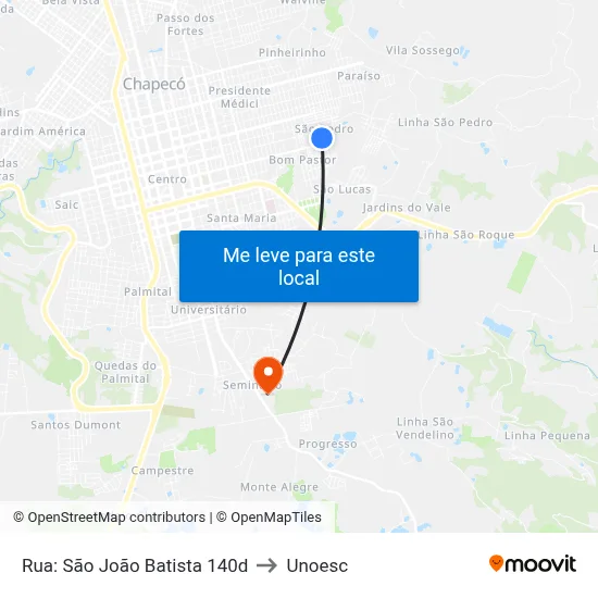 Rua: São João Batista 140d to Unoesc map