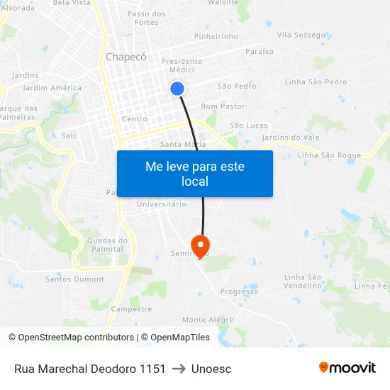 Rua Marechal Deodoro 1151 to Unoesc map