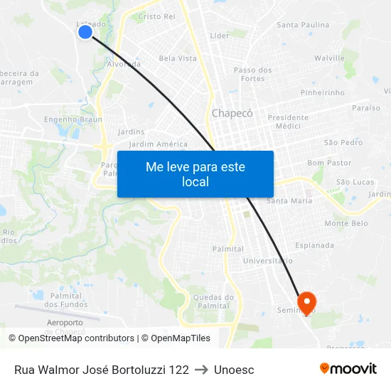 Rua Walmor José Bortoluzzi 122 to Unoesc map