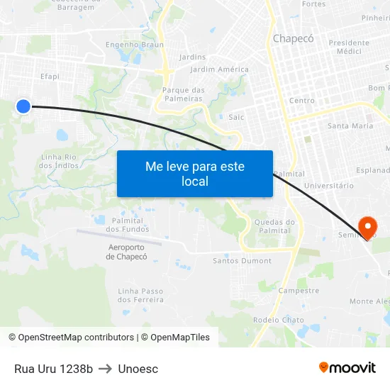 Rua Uru 1238b to Unoesc map