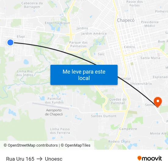 Rua Uru 165 to Unoesc map