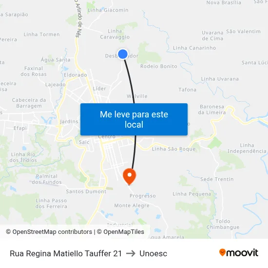 Rua Regina Matiello Tauffer 21 to Unoesc map