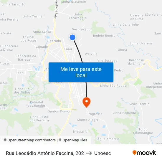 Rua Leocádio Antônio Faccina, 202 to Unoesc map