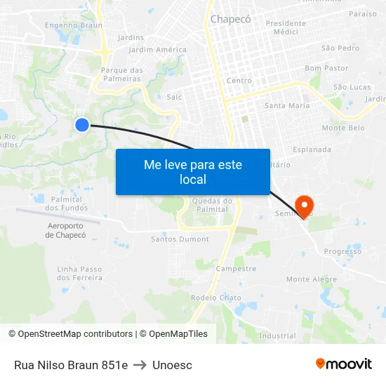 Rua Nilso Braun 851e to Unoesc map