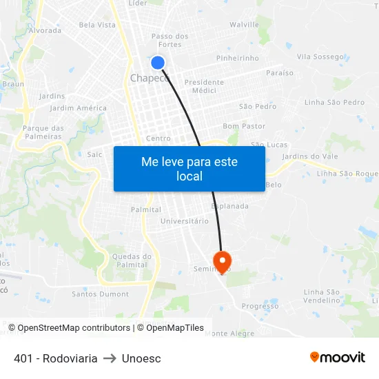 401 -  Rodoviaria to Unoesc map
