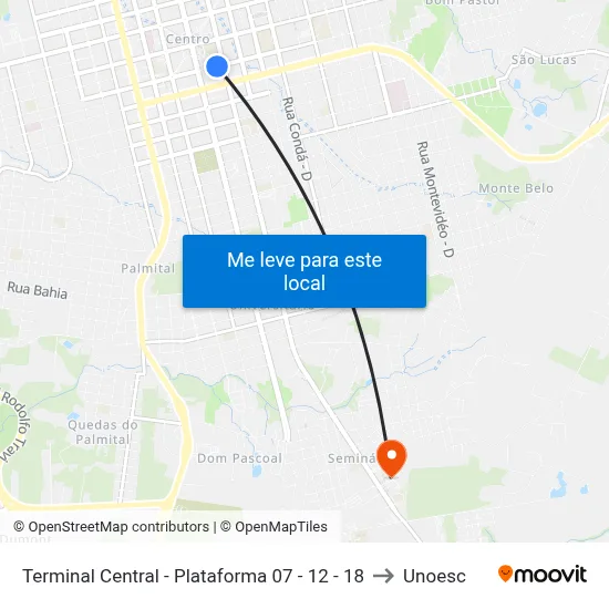 Terminal Central - Plataforma 07 - 12 - 18 to Unoesc map