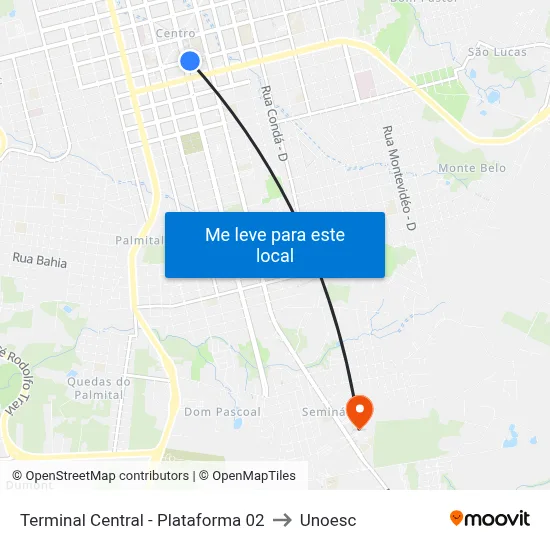 Terminal Central - Plataforma 02 to Unoesc map