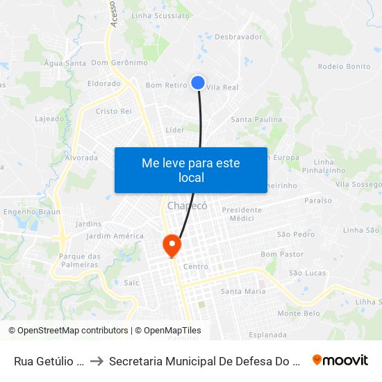 Rua Getúlio De Cima to Secretaria Municipal De Defesa Do Cidadão E Mobilidade map