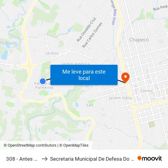 308 - Antes Da Açotec to Secretaria Municipal De Defesa Do Cidadão E Mobilidade map