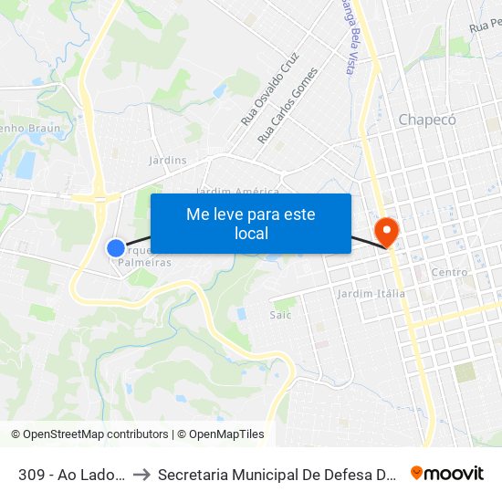 309 - Ao Lado Da Açotec to Secretaria Municipal De Defesa Do Cidadão E Mobilidade map