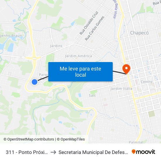 311 -  Ponto Próximo Ao  Contorno to Secretaria Municipal De Defesa Do Cidadão E Mobilidade map