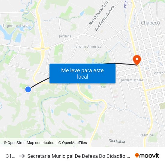 314 R to Secretaria Municipal De Defesa Do Cidadão E Mobilidade map