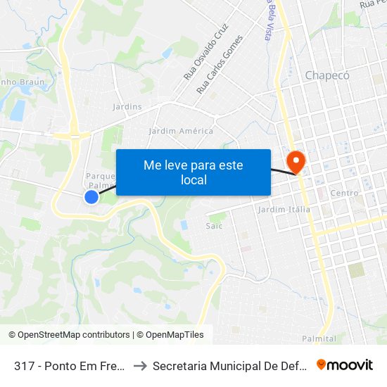 317 - Ponto Em Frente Aos Condomínios to Secretaria Municipal De Defesa Do Cidadão E Mobilidade map