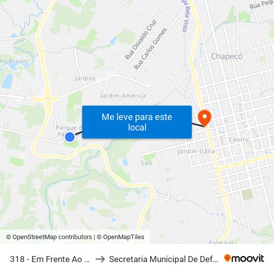 318 - Em Frente Ao Parque Das Palmeiras to Secretaria Municipal De Defesa Do Cidadão E Mobilidade map