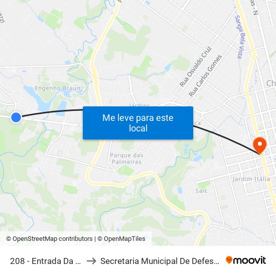 208 - Entrada Da Unochapecó C/B to Secretaria Municipal De Defesa Do Cidadão E Mobilidade map