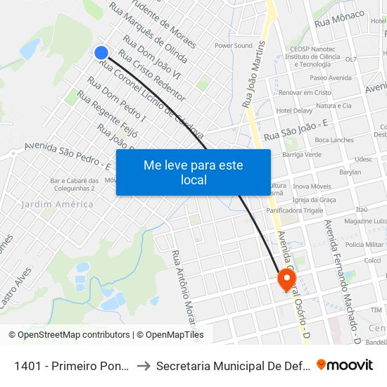 1401 - Primeiro Ponto Da Rua Osvaldo Cruz to Secretaria Municipal De Defesa Do Cidadão E Mobilidade map