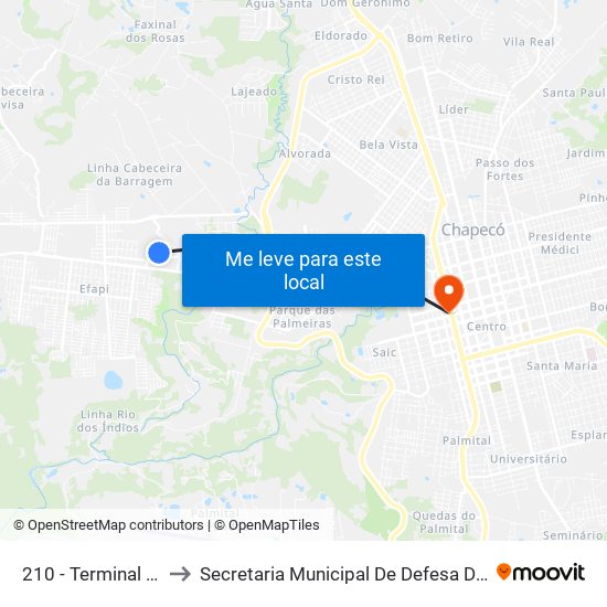 210 - Terminal Unochapecó to Secretaria Municipal De Defesa Do Cidadão E Mobilidade map