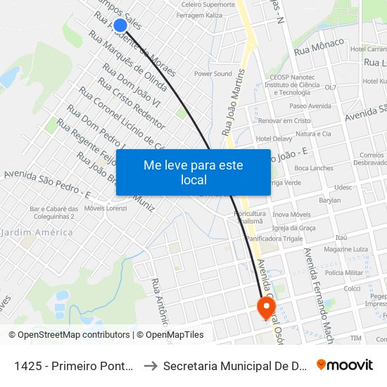 1425 - Primeiro Ponto Da Rua Osvaldo Cruz B/C to Secretaria Municipal De Defesa Do Cidadão E Mobilidade map