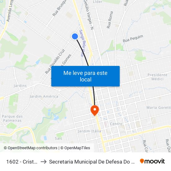 1602 - Cristal Poços to Secretaria Municipal De Defesa Do Cidadão E Mobilidade map