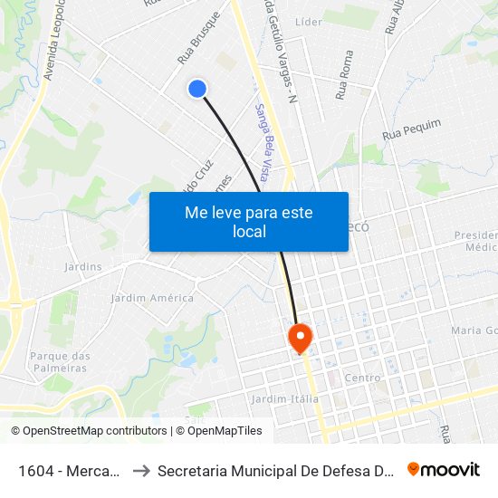 1604 - Mercado Dalarosa to Secretaria Municipal De Defesa Do Cidadão E Mobilidade map