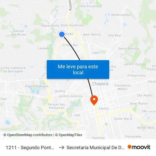 1211 - Segundo Ponto Da Rua São José Do Cedro to Secretaria Municipal De Defesa Do Cidadão E Mobilidade map