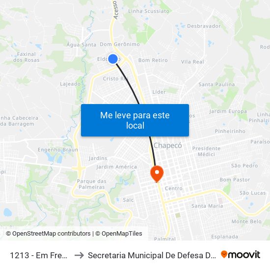 1213 - Em Frente À Creche to Secretaria Municipal De Defesa Do Cidadão E Mobilidade map